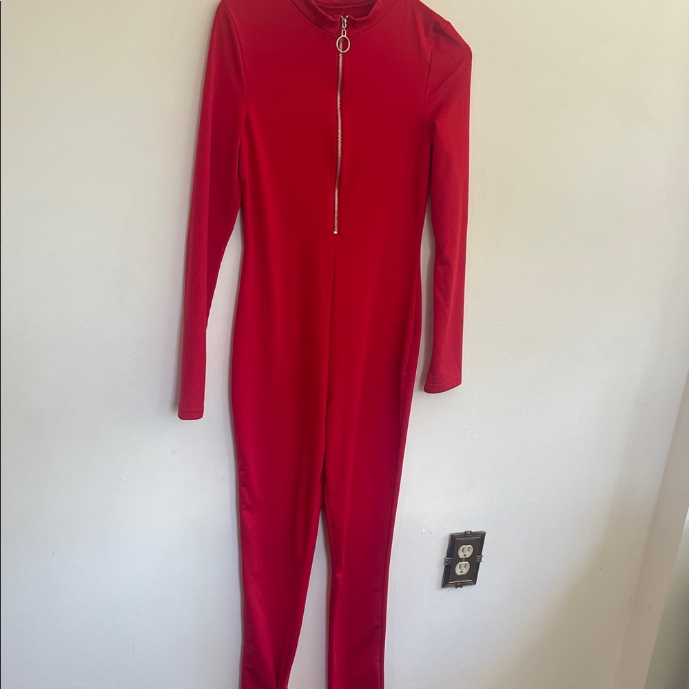Red Long Sleeve Jumpsuit